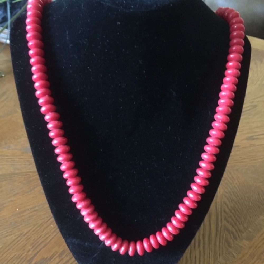 Red beaded necklace 24"